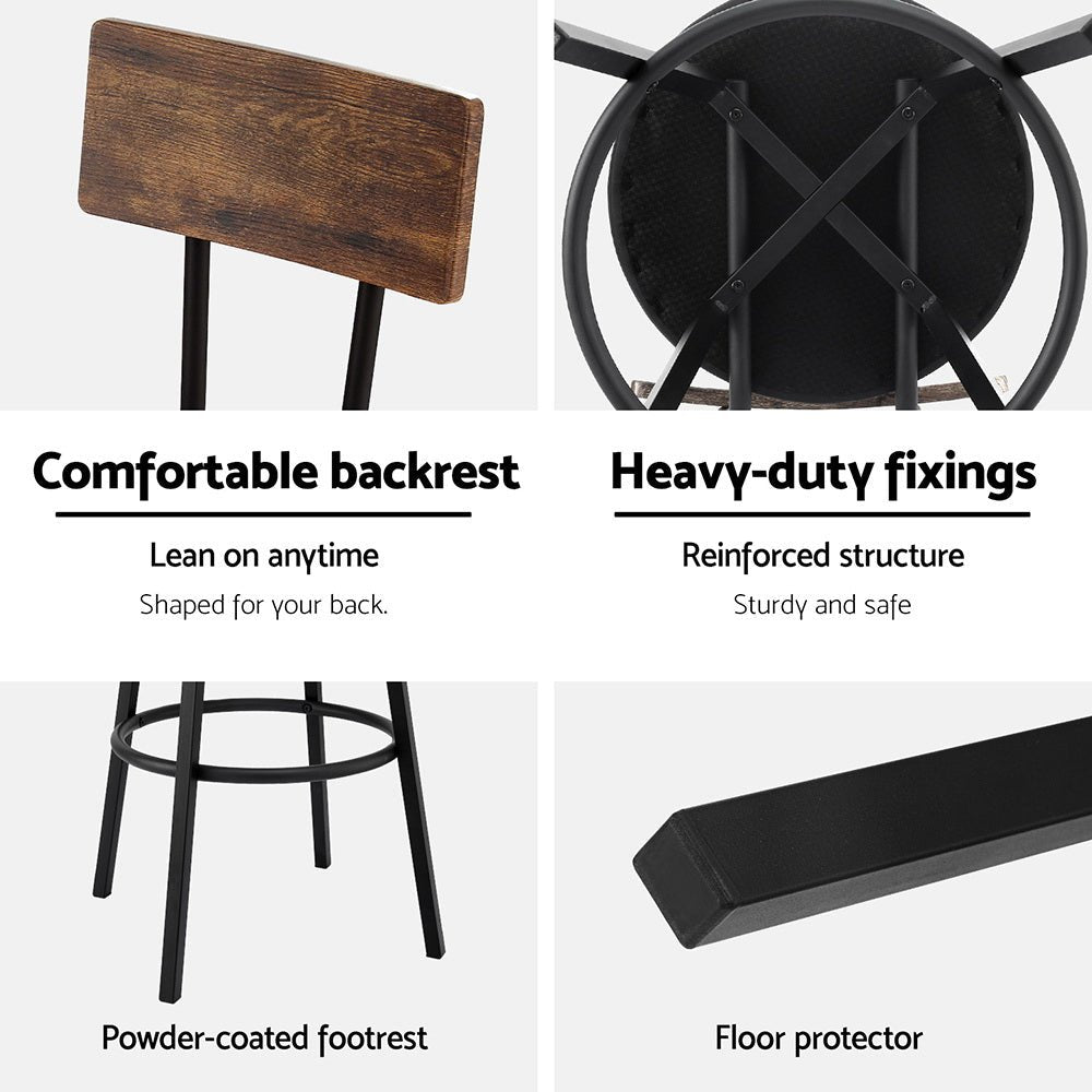 Timothy Industrial Bar Stools Upholstered Seat 72cm Black (Set of 2) - Barstool Express