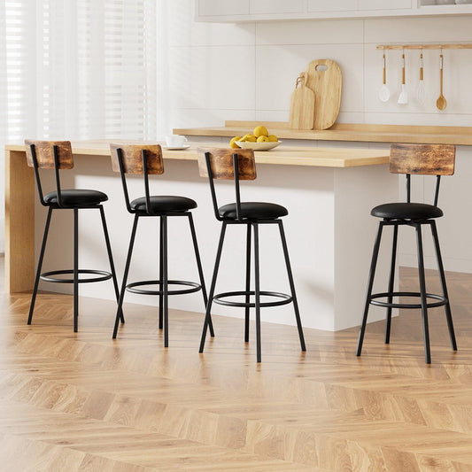 Timothy Industrial Bar Stools Upholstered Seat 72cm Black (Set of 4) - Barstool Express
