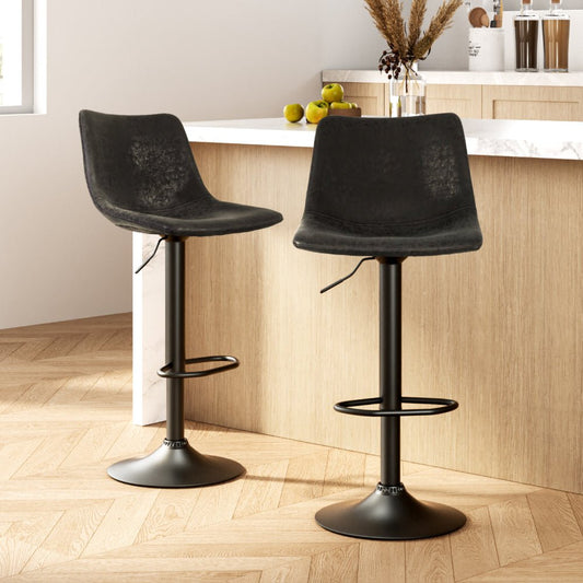 Vera Vintage Leather Adjustable Bar Stools Black (Set of 2) - Barstool Express