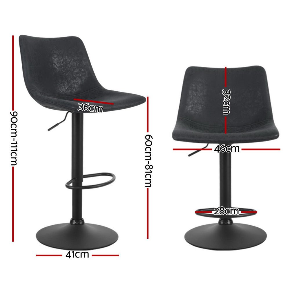 Vera Vintage Leather Adjustable Bar Stools Black (Set of 4) - Barstool Express