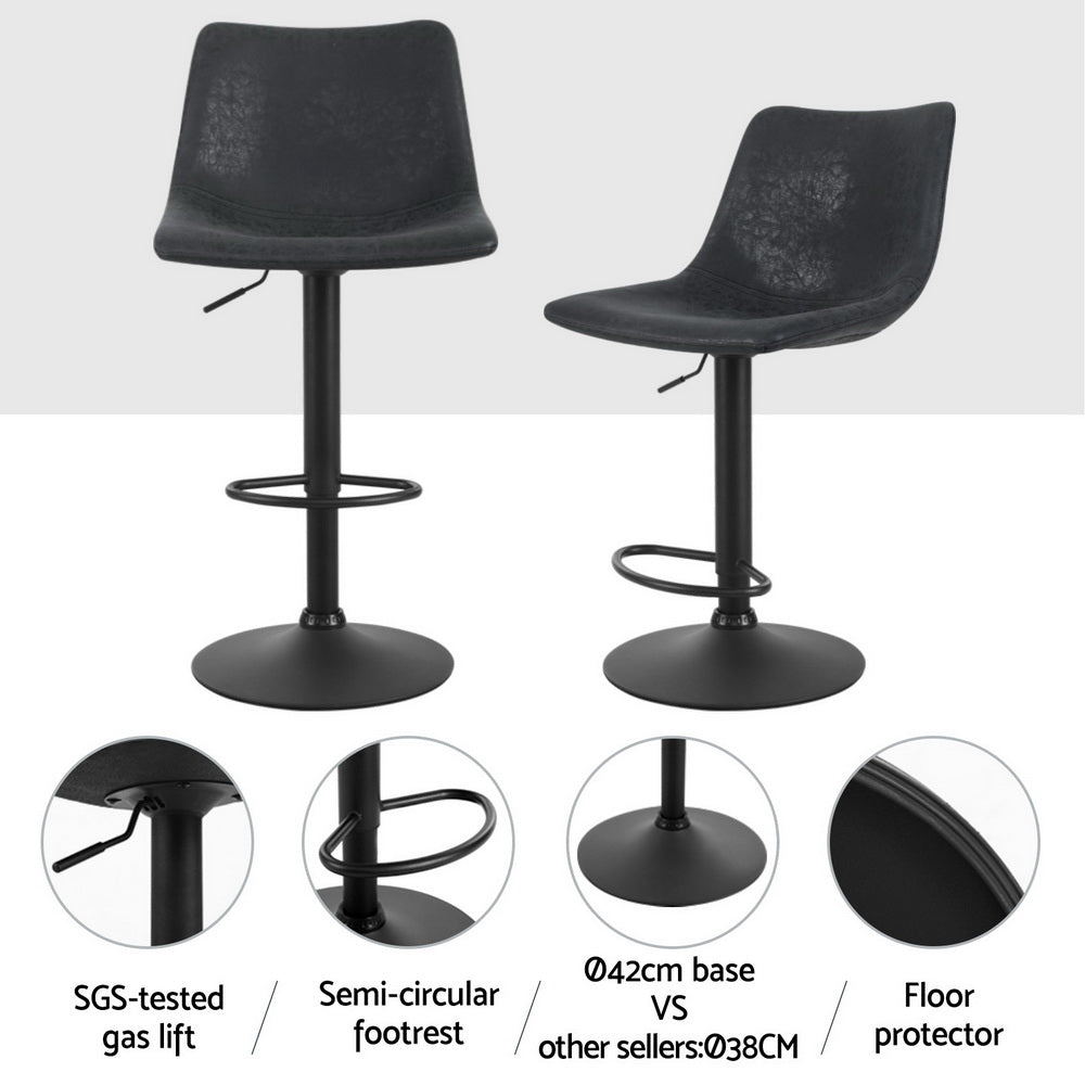 Vera Vintage Leather Adjustable Bar Stools Black (Set of 4) - Barstool Express