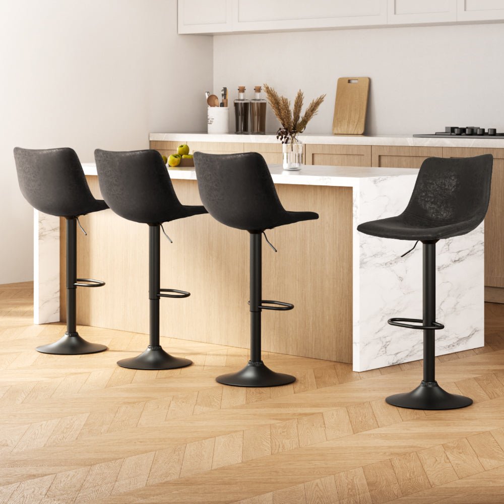 Vera Vintage Leather Adjustable Bar Stools Black (Set of 4) - Barstool Express