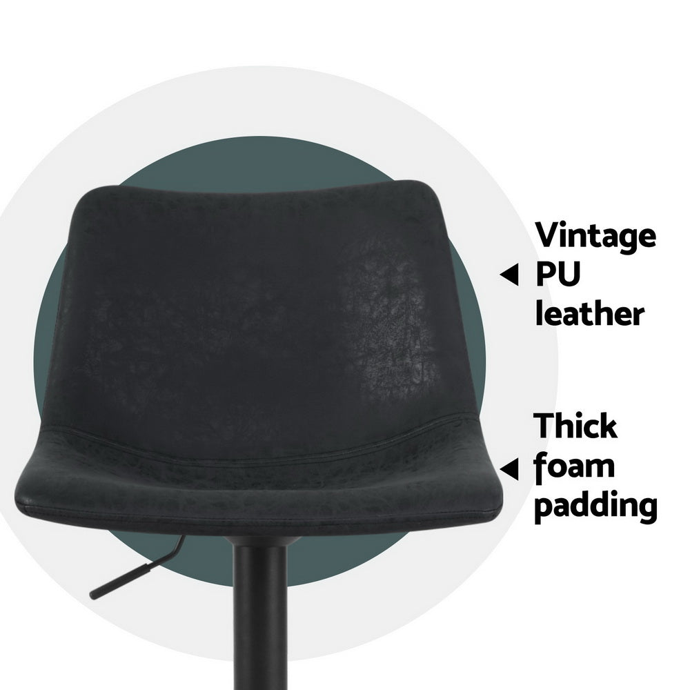 Vera Vintage Leather Adjustable Bar Stools Black (Set of 4) - Barstool Express