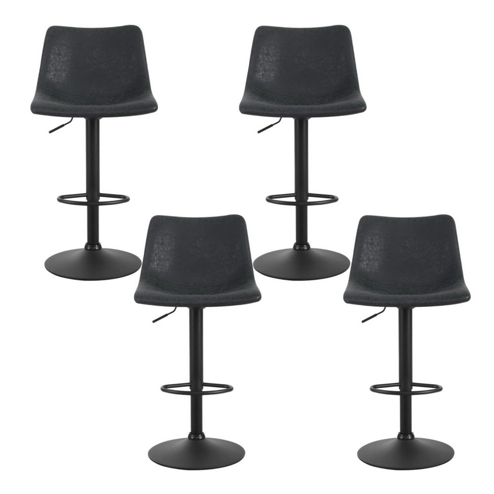 Vera Vintage Leather Adjustable Bar Stools Black (Set of 4) - Barstool Express