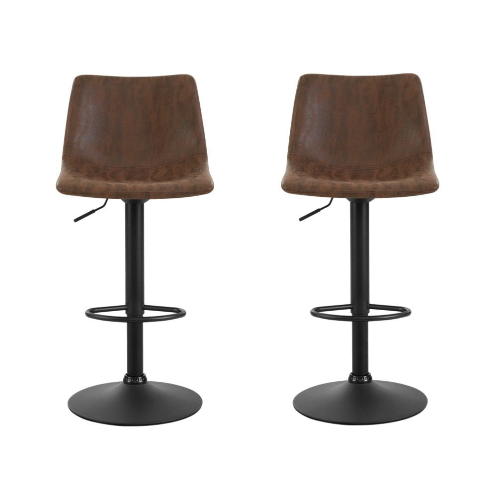 Vera Vintage Leather Adjustable Bar Stools Brown (Set of 2) - Barstool Express