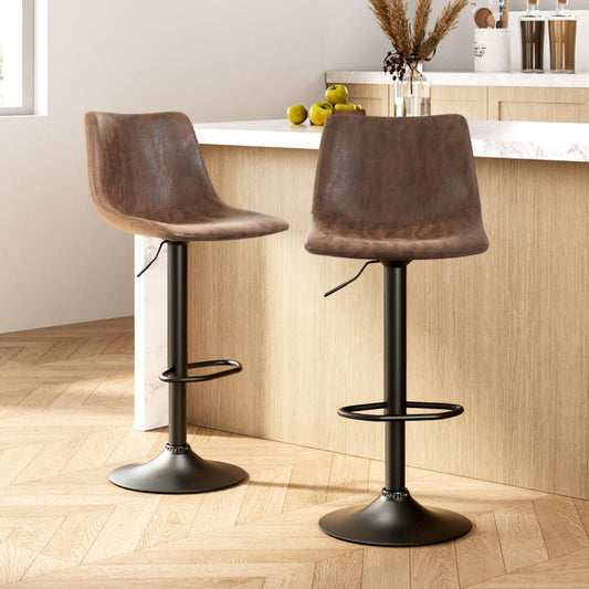 Vera Vintage Leather Adjustable Bar Stools Brown (Set of 2) - Barstool Express