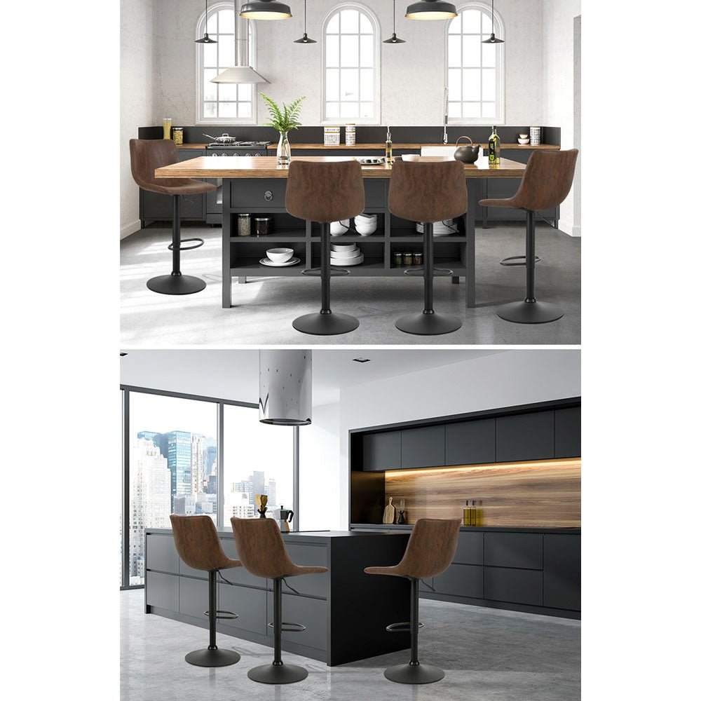 Vera Vintage Leather Adjustable Bar Stools Brown (Set of 2) - Barstool Express