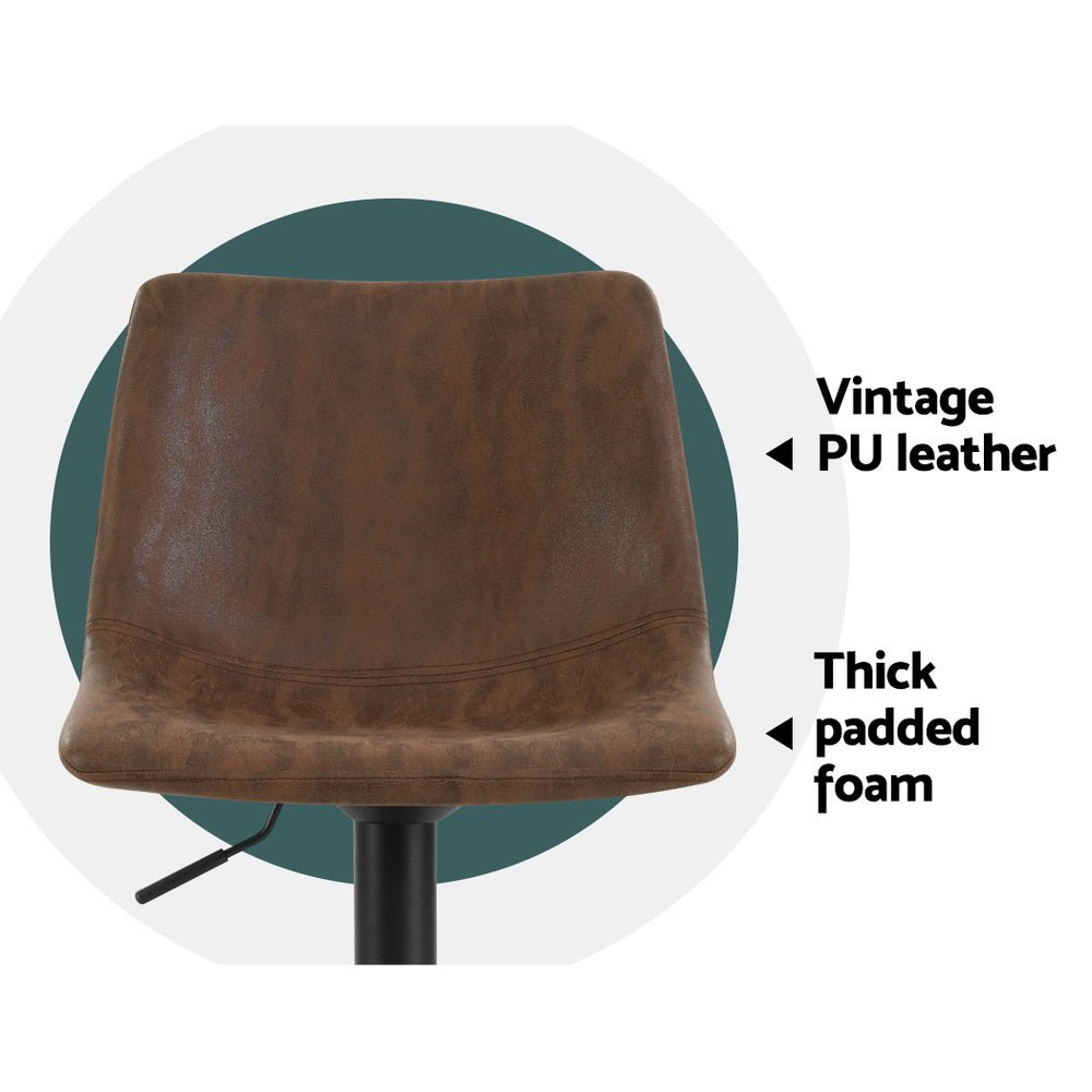 Vera Vintage Leather Adjustable Bar Stools Brown (Set of 2) - Barstool Express