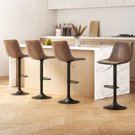 Vera Vintage Leather Adjustable Bar Stools Brown (Set of 4) - Barstool Express
