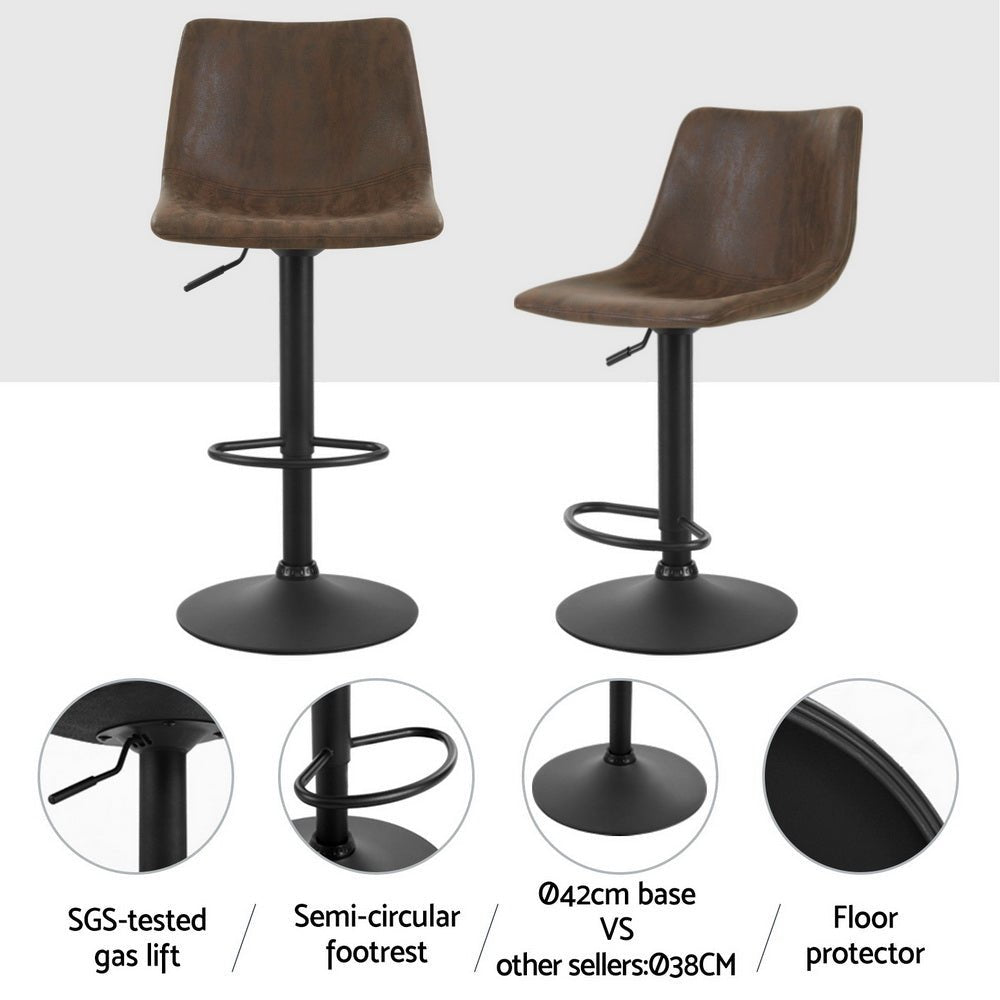 Vera Vintage Leather Adjustable Bar Stools Brown (Set of 4) - Barstool Express