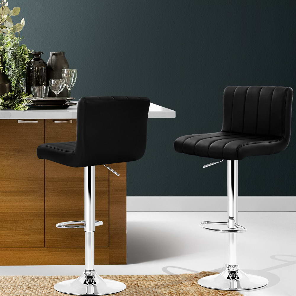Vern Leather Padded Adjustable Bar Stools Black (Set of 2) - Barstool Express