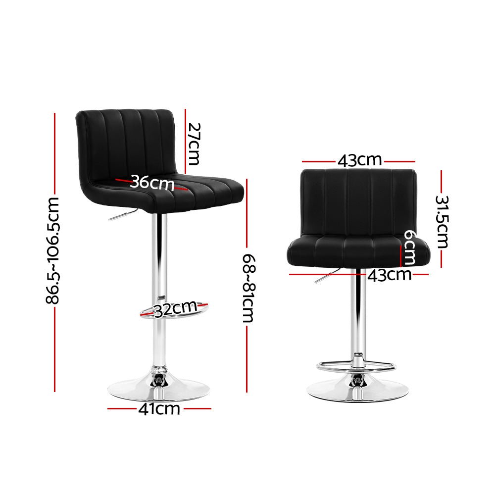 Vern Leather Padded Adjustable Bar Stools Black (Set of 2) - Barstool Express