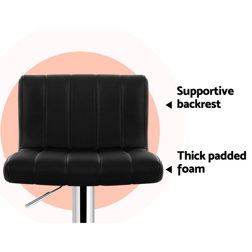 Vern Leather Padded Adjustable Bar Stools Black (Set of 2) - Barstool Express