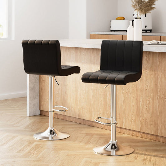 Vern Leather Padded Adjustable Bar Stools Black (Set of 2) - Barstool Express