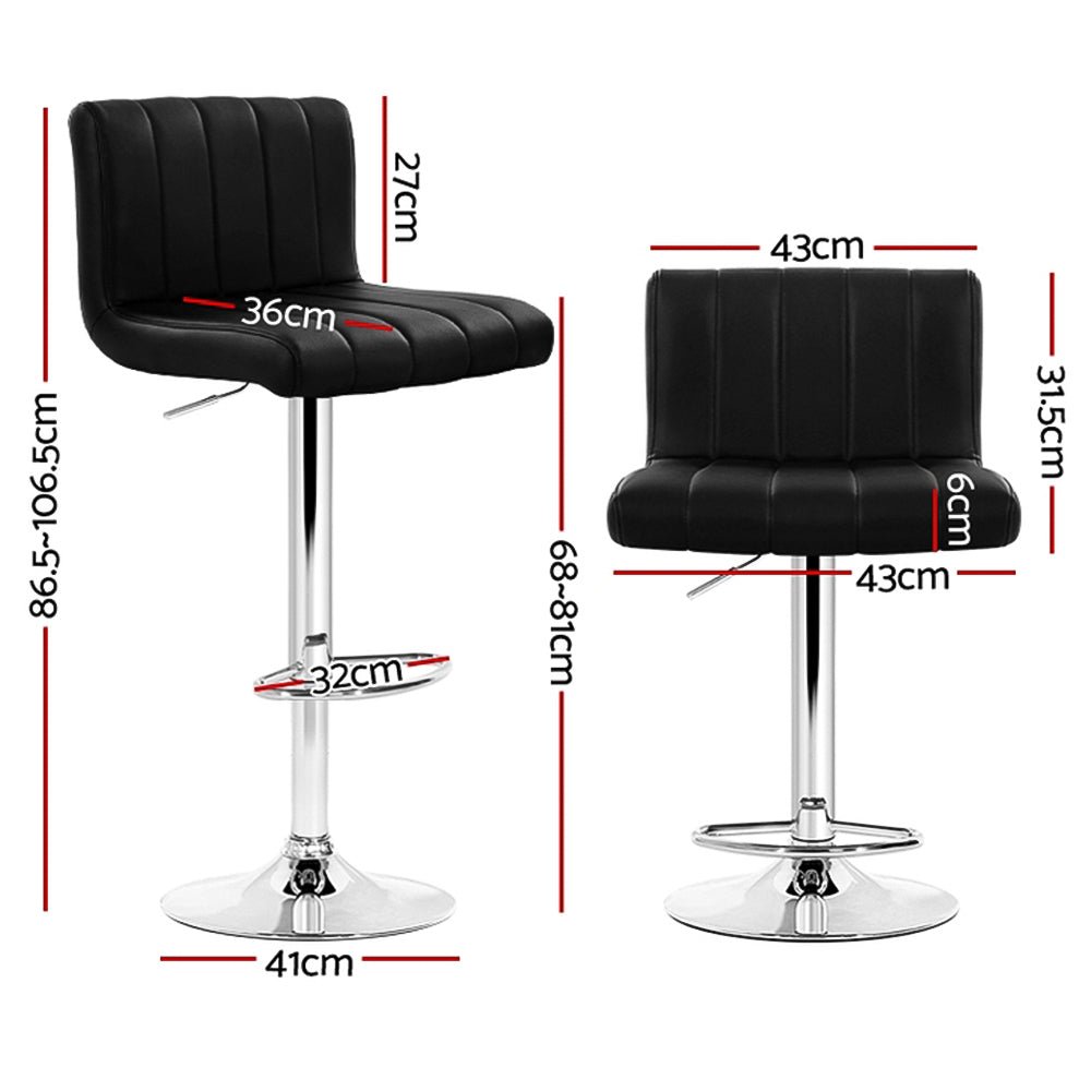 Vern Leather Padded Adjustable Bar Stools Black (Set of 4) - Barstool Express
