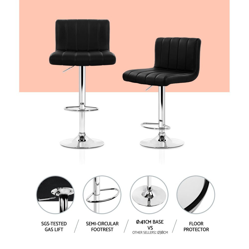 Vern Leather Padded Adjustable Bar Stools Black (Set of 4) - Barstool Express