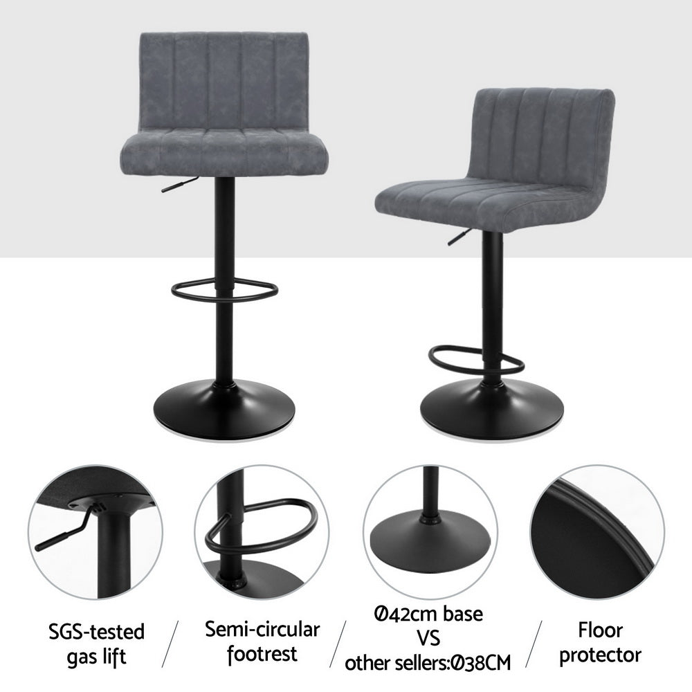 Vern Leather Padded Adjustable Bar Stools Grey (Set of 2) - Barstool Express