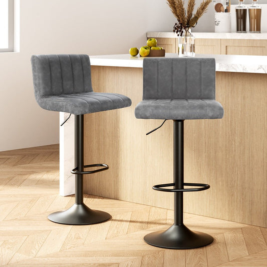 Vern Leather Padded Adjustable Bar Stools Grey (Set of 2) - Barstool Express