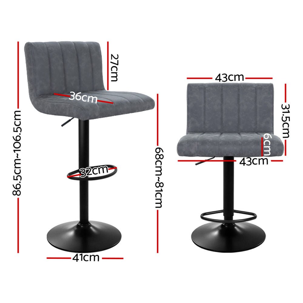 Vern Leather Padded Adjustable Bar Stools Grey (Set of 2) - Barstool Express