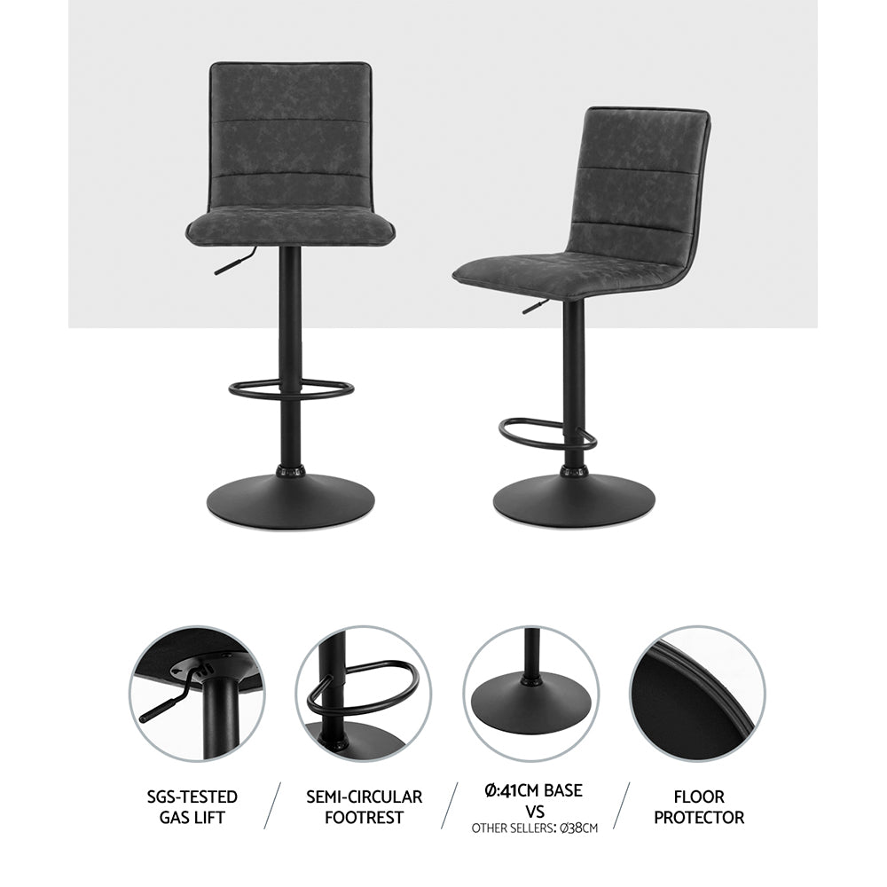 Vyre Leather Padded Adjustable Bar Stools Grey (Set of 2) - Barstool Express