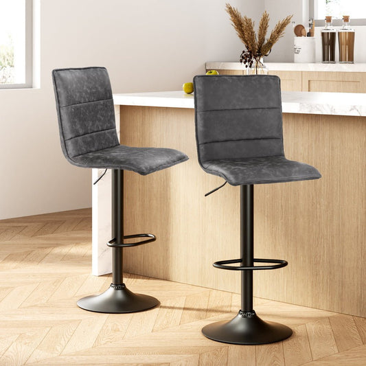 Vyre Leather Padded Adjustable Bar Stools Grey (Set of 2) - Barstool Express