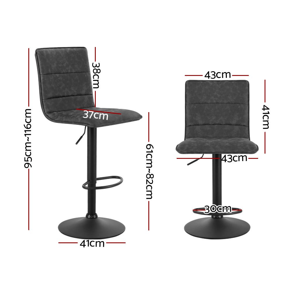Vyre Leather Padded Adjustable Bar Stools Grey (Set of 2) - Barstool Express