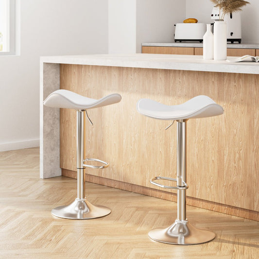 Wanda Leather Adjustable Bar Stools White (Set of 2) - Barstool Express