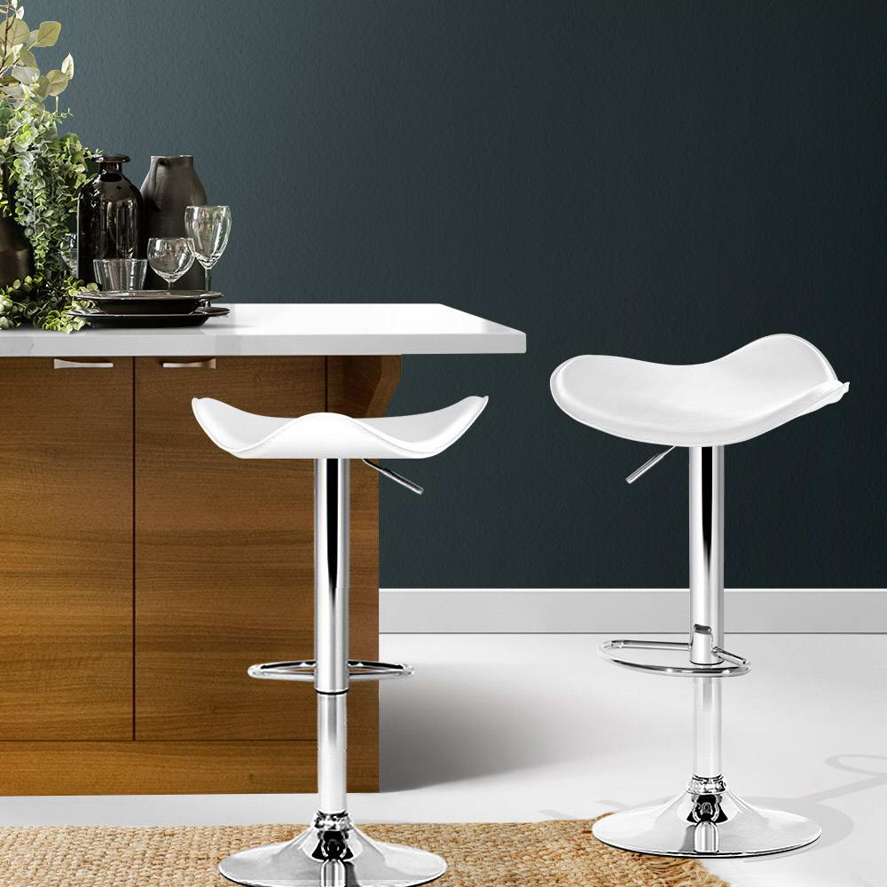 Wanda Leather Adjustable Bar Stools White (Set of 2) - Barstool Express