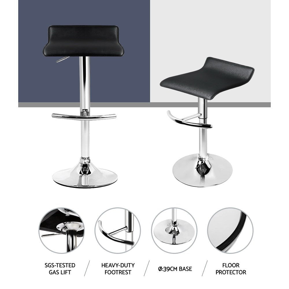 Wave Leather Adjustable Bar Stools Black (Set of 2) - Barstool Express
