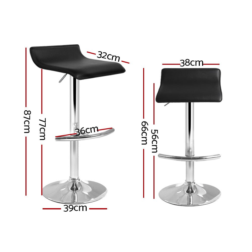 Wave Leather Adjustable Bar Stools Black (Set of 2) - Barstool Express
