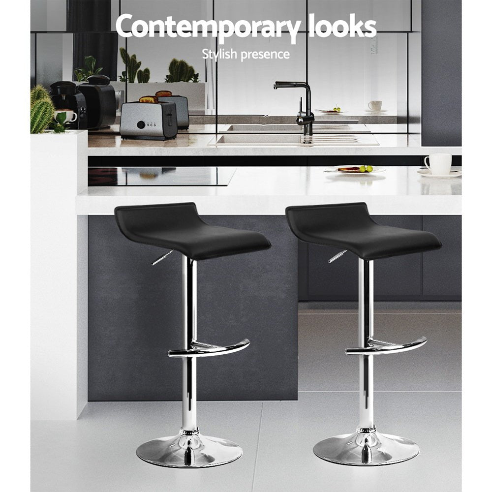 Wave Leather Adjustable Bar Stools Black (Set of 2) - Barstool Express
