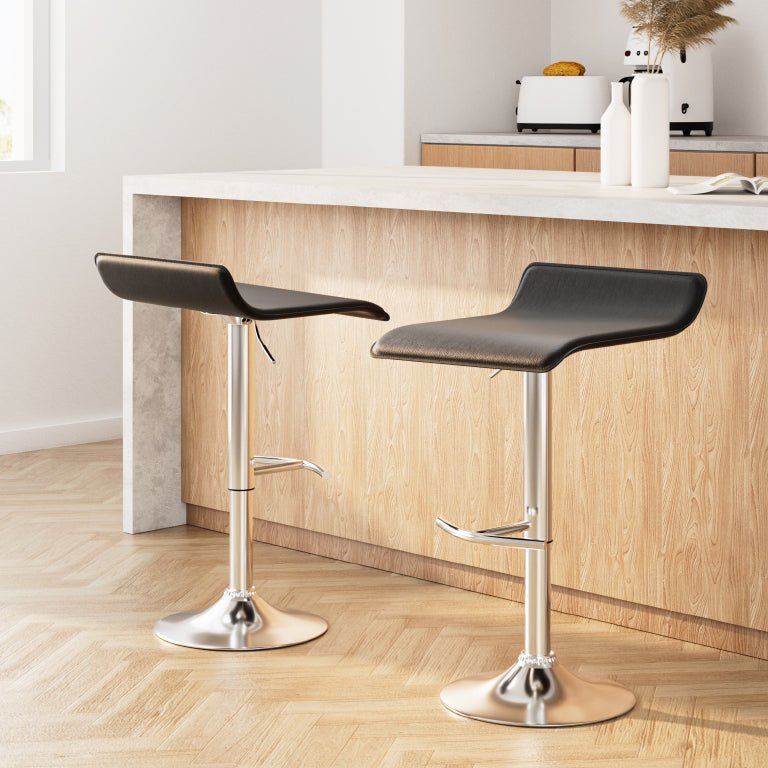 Wave Leather Adjustable Bar Stools Black (Set of 2) - Barstool Express