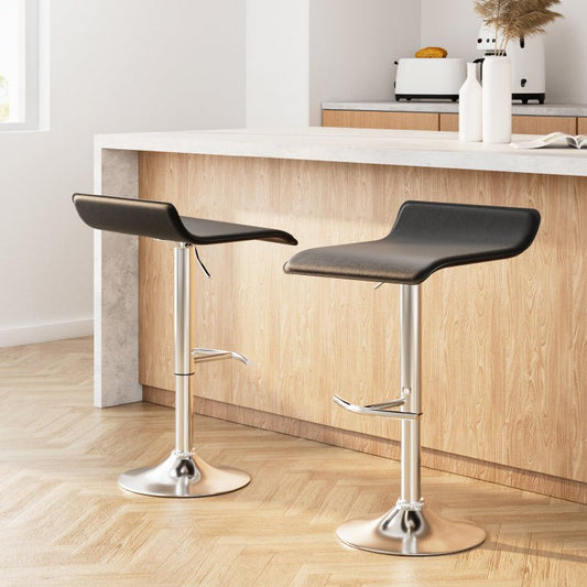 Wave Leather Adjustable Bar Stools Black (Set of 2) - Barstool Express