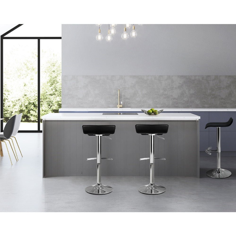 Wave Leather Adjustable Bar Stools Black (Set of 2) - Barstool Express