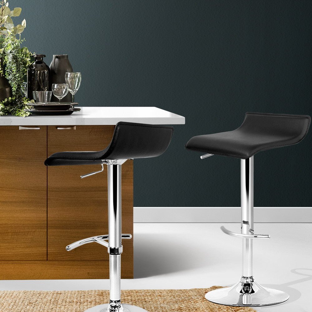 Wave Leather Adjustable Bar Stools Black (Set of 2) - Barstool Express