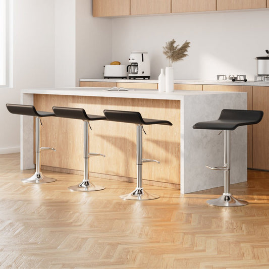 Wave Leather Adjustable Bar Stools Black (Set of 4) - Barstool Express