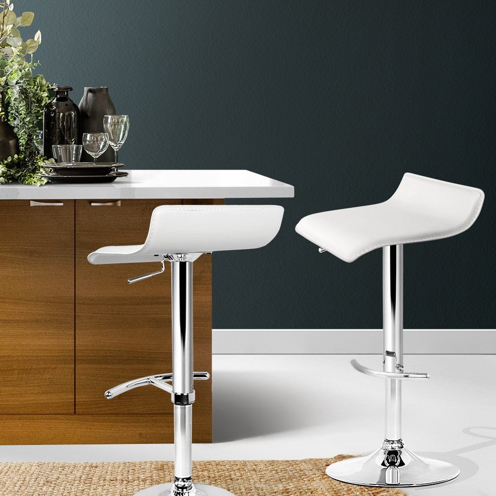 Wave Leather Adjustable Bar Stools White (Set of 2) - Barstool Express