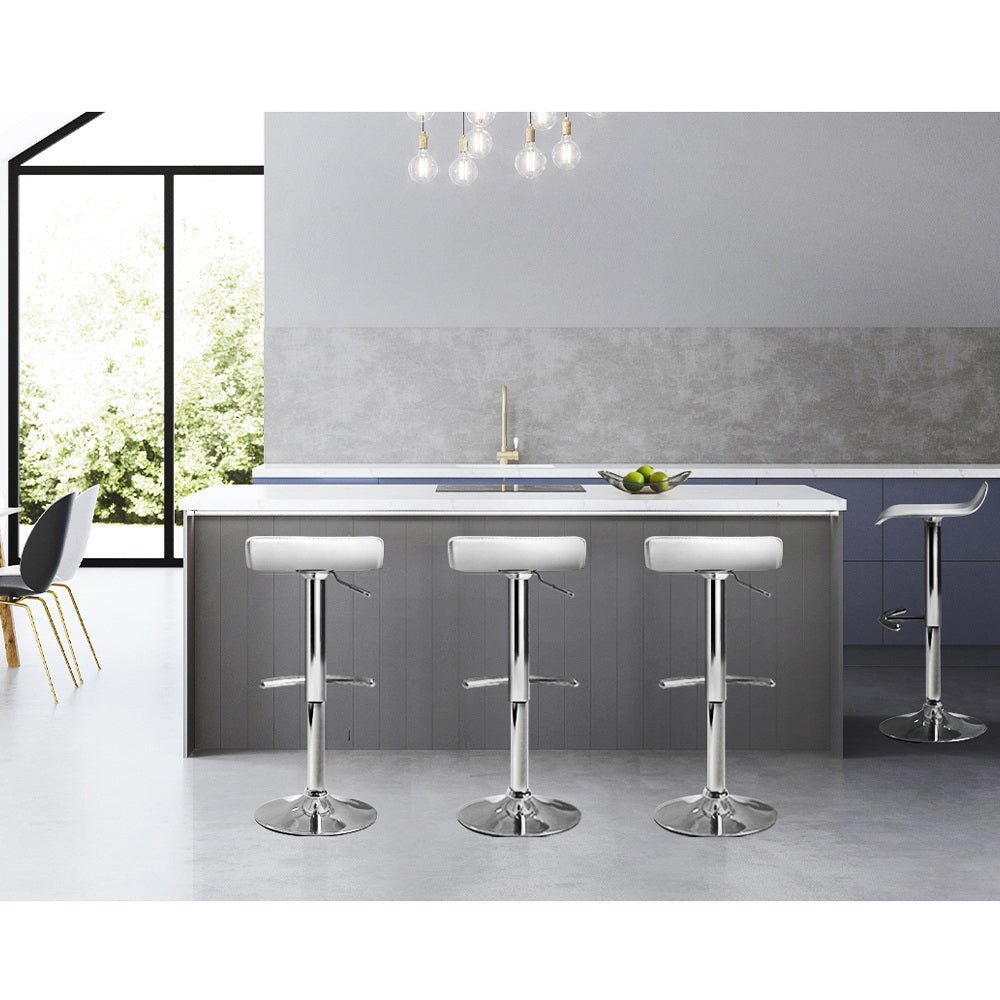 Wave Leather Adjustable Bar Stools White (Set of 4) - Barstool Express