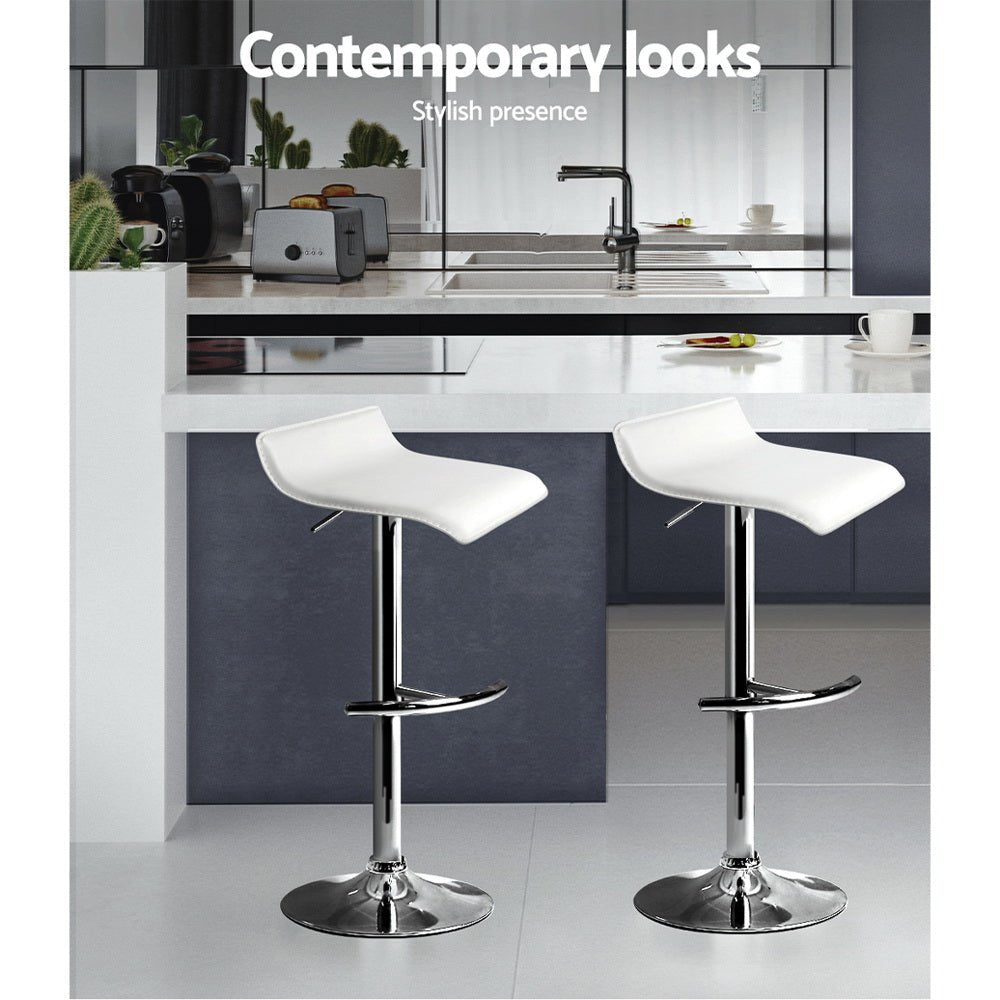 Wave Leather Adjustable Bar Stools White (Set of 4) - Barstool Express