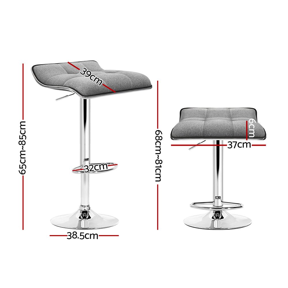 Wave Linen Fabric Padded Adjustable Bar Stools Grey (Set of 2) - Barstool Express