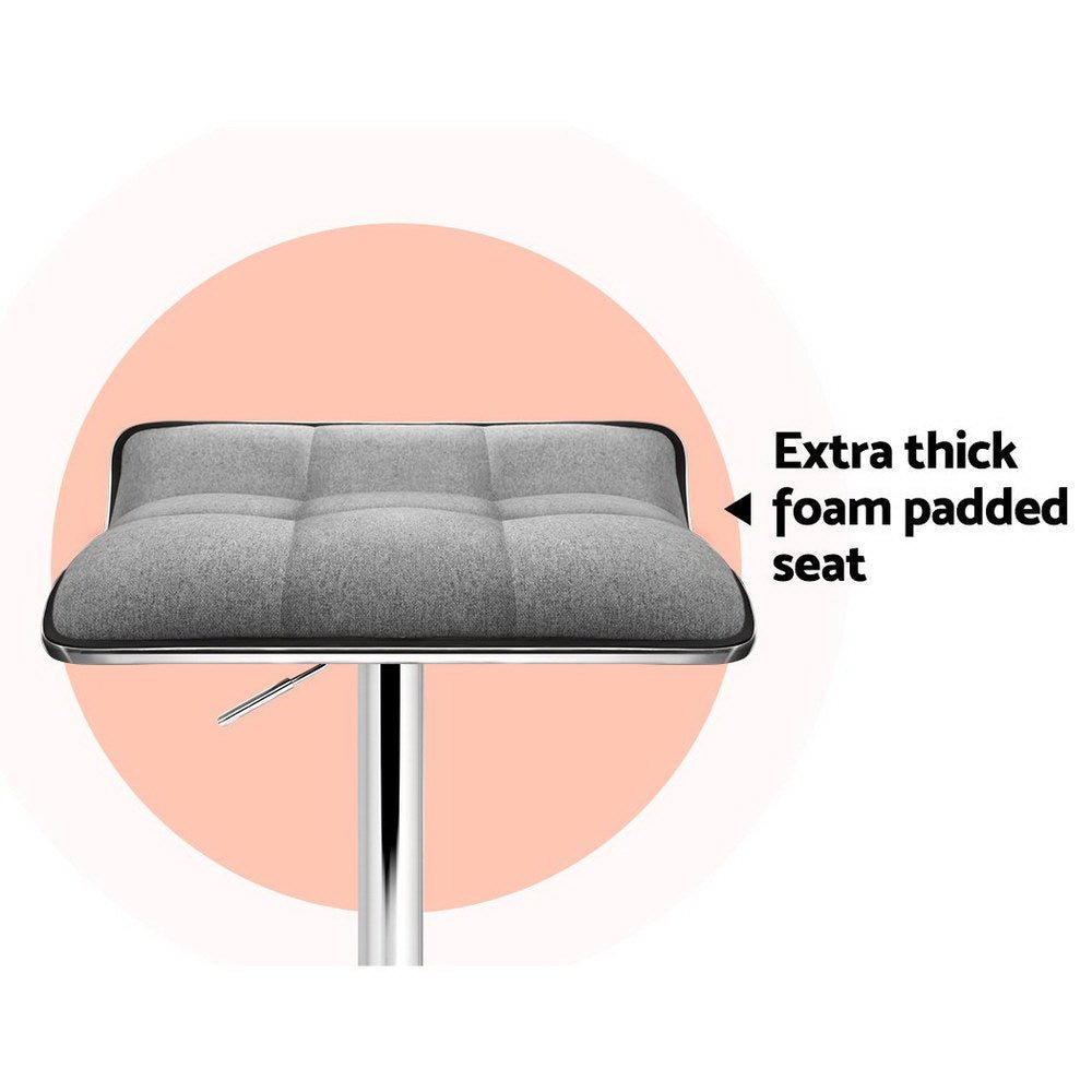 Wave Linen Fabric Padded Adjustable Bar Stools Grey (Set of 2) - Barstool Express