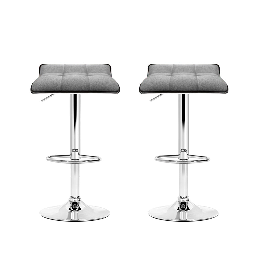 Wave Linen Fabric Padded Adjustable Bar Stools Grey (Set of 2) - Barstool Express