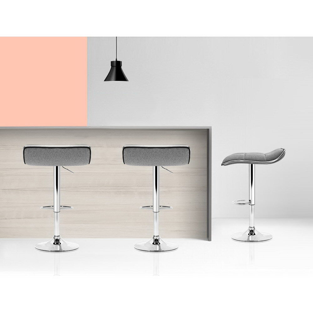 Wave Linen Fabric Padded Adjustable Bar Stools Grey (Set of 2) - Barstool Express