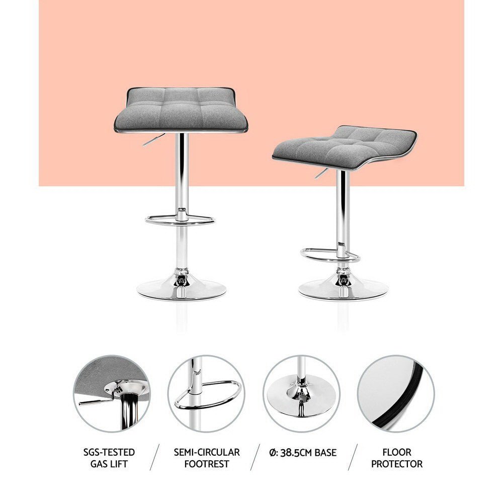 Wave Linen Fabric Padded Adjustable Bar Stools Grey (Set of 2) - Barstool Express