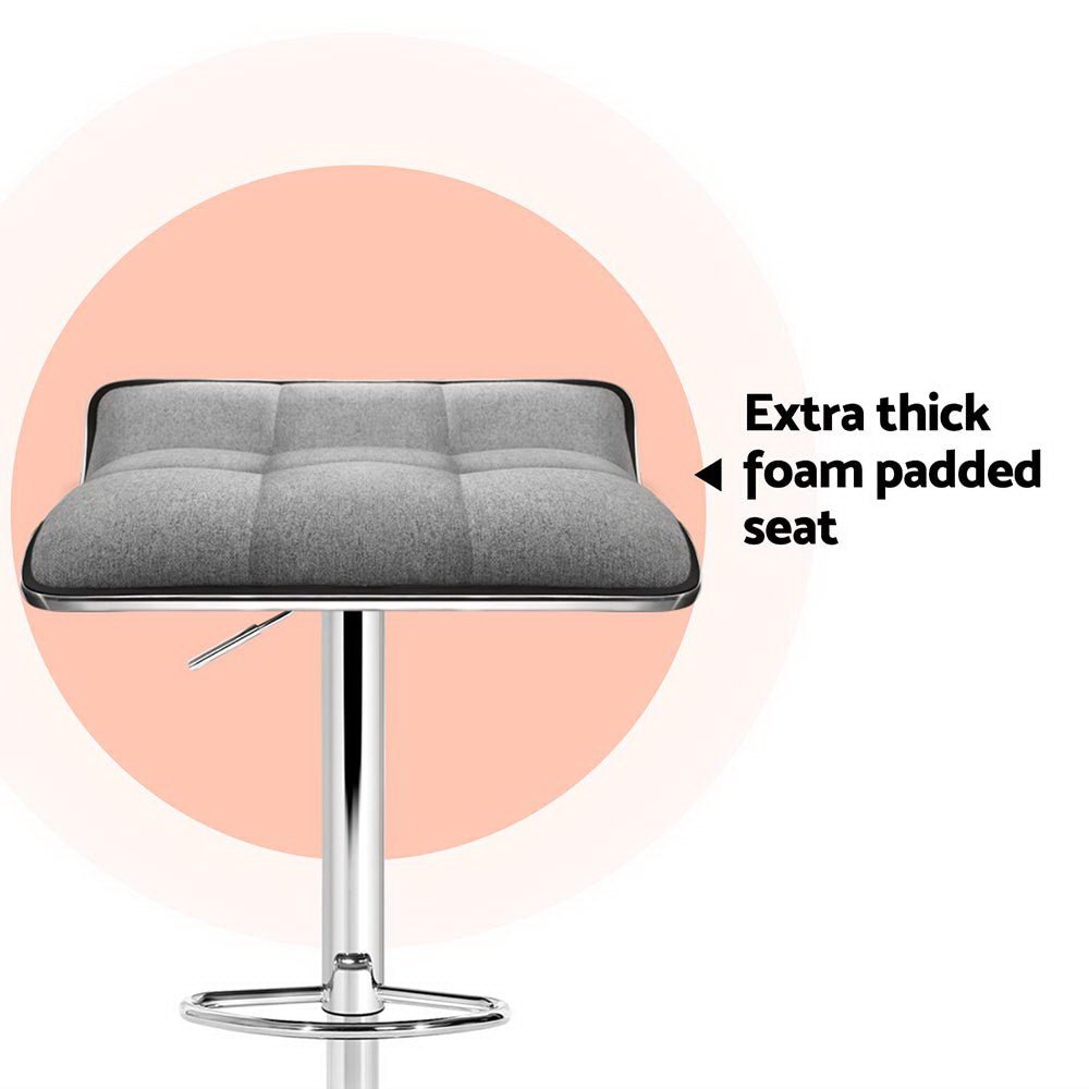 Wave Linen Fabric Padded Adjustable Bar Stools Grey (Set of 4) - Barstool Express