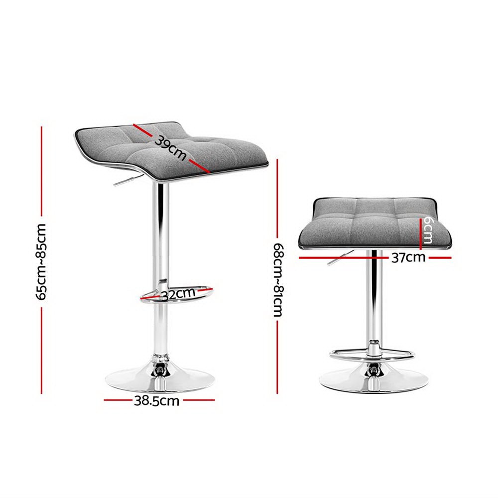 Wave Linen Fabric Padded Adjustable Bar Stools Grey (Set of 4) - Barstool Express