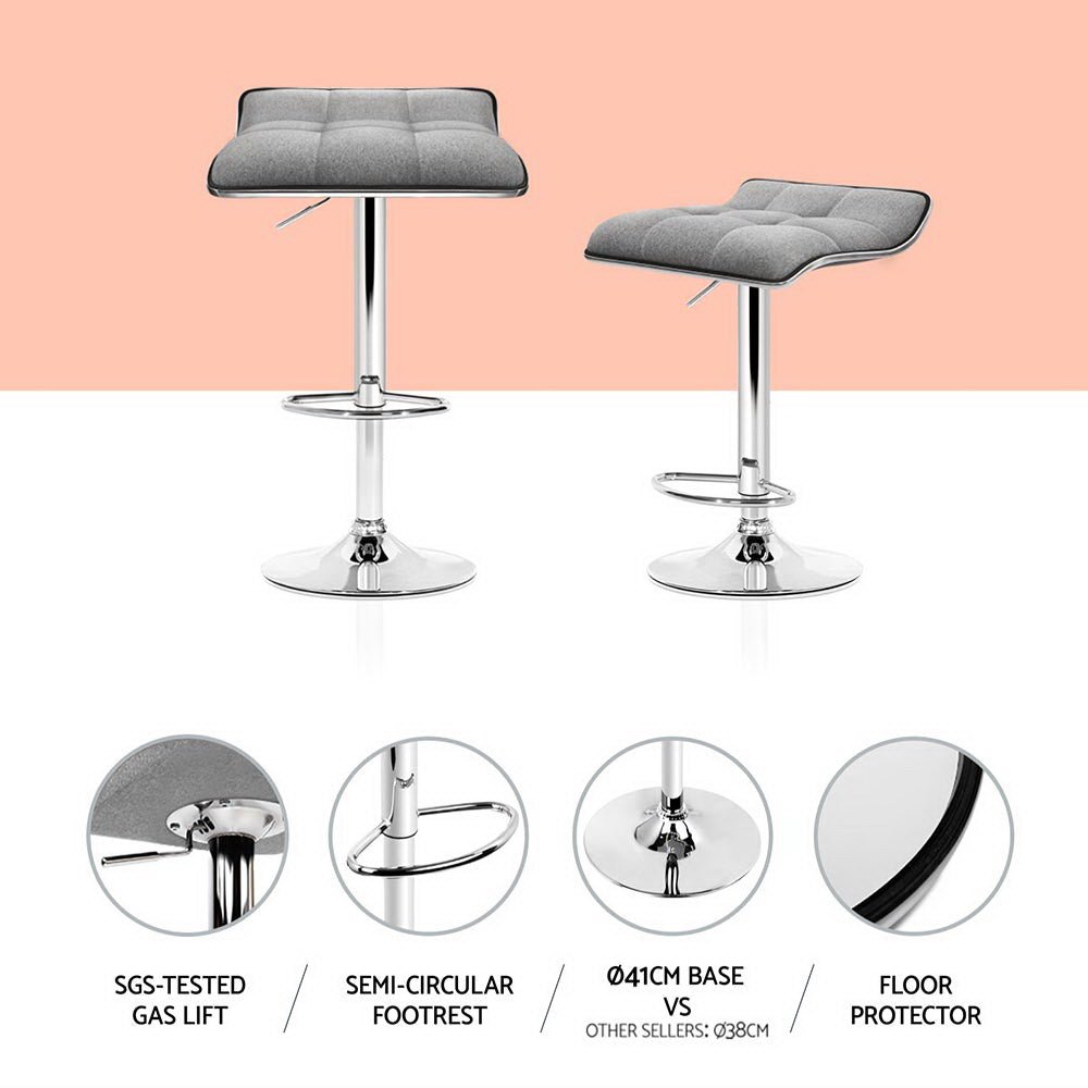 Wave Linen Fabric Padded Adjustable Bar Stools Grey (Set of 4) - Barstool Express