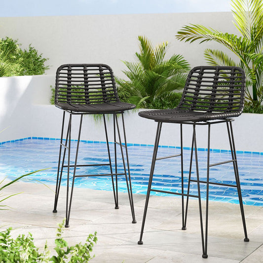 Wicker Bar Stools 68cm Black (Set of 2) - Barstool Express