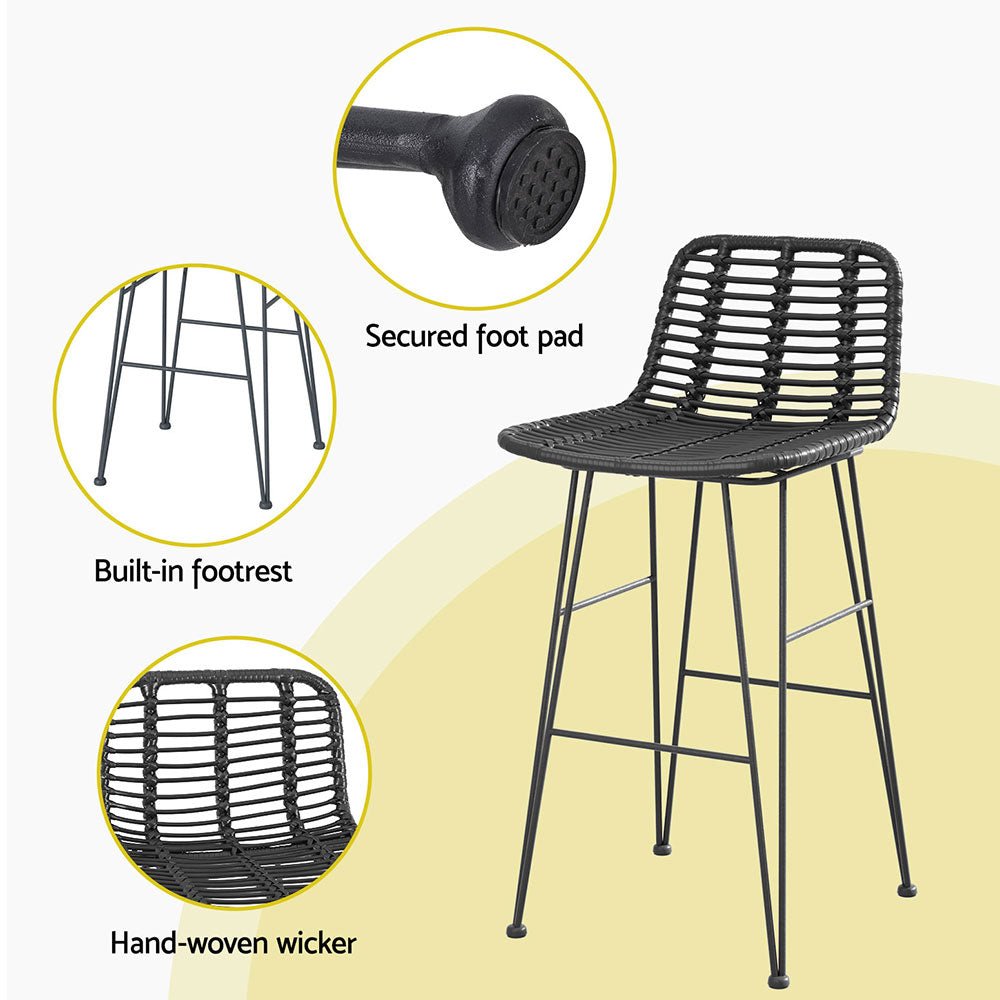 Wicker Bar Stools 68cm Black (Set of 2) - Barstool Express