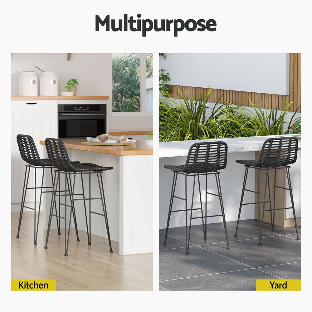 Wicker Bar Stools 68cm Black (Set of 2) - Barstool Express